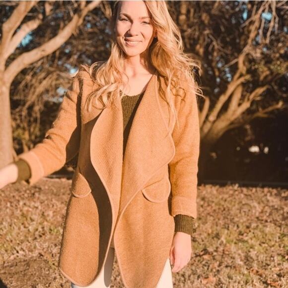 Goodnight Macaroon Tami Marl Knit Wrapped Open Front Cardigan Brown Size Medium - Picture 2 of 8